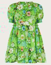 Puff Sleeve Floral Dress, Green (GREEN), large