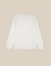 Vita Floral Embroidered Pintuck Top, White (WHITE), large