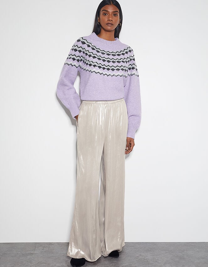 Lillie Metallic Wide Leg Trousers, Natural (CHAMPAGNE), large