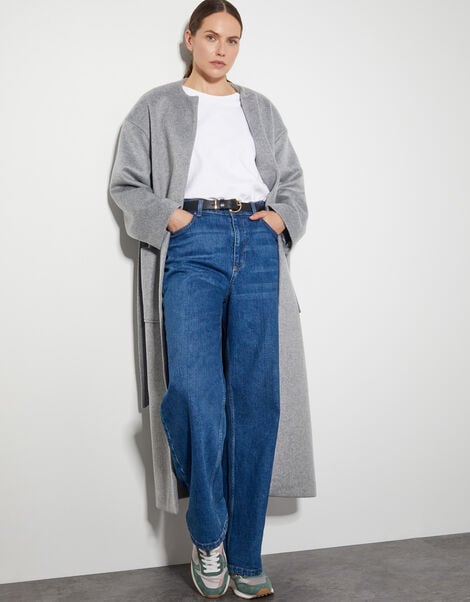 Cassie Long Belted Coat, Grey (GREY), large