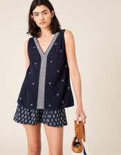 Embroidered Tank Top in LENZING™ ECOVERO™, Blue (NAVY), large