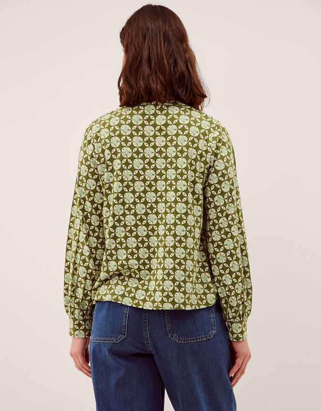 Kalani Geometric Jersey Blouse, Green (KHAKI), large