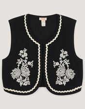 Floral Embroidered Waistcoat, Black (BLACK), large