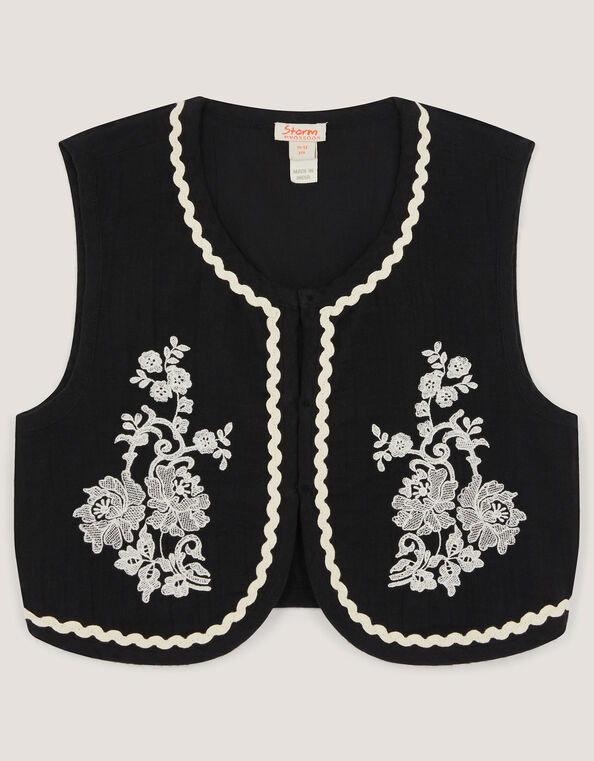 Floral Embroidered Waistcoat, Black (BLACK), large