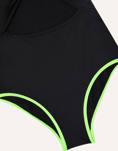 Neon Stitch Cut Out Swimsuit with Recycled Polyester, Black (BLACK), large