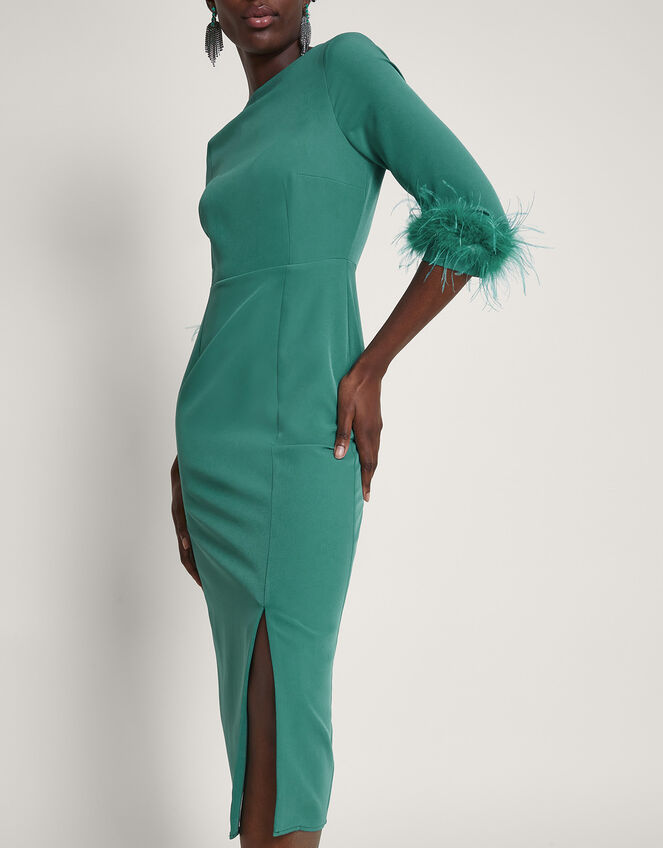 Gwen Feather Cuff Midi Dress, Green (GREEN), large