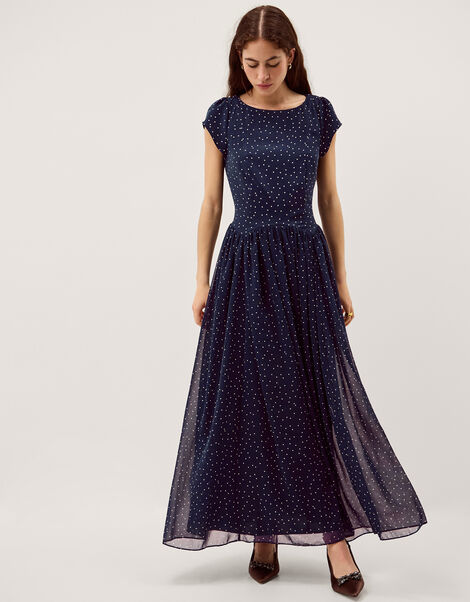 Caitie Polka Dot Maxi Dress, Blue (NAVY), large