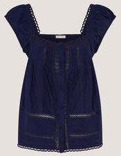 Olivia Lace Trim Top, Blue (NAVY), large