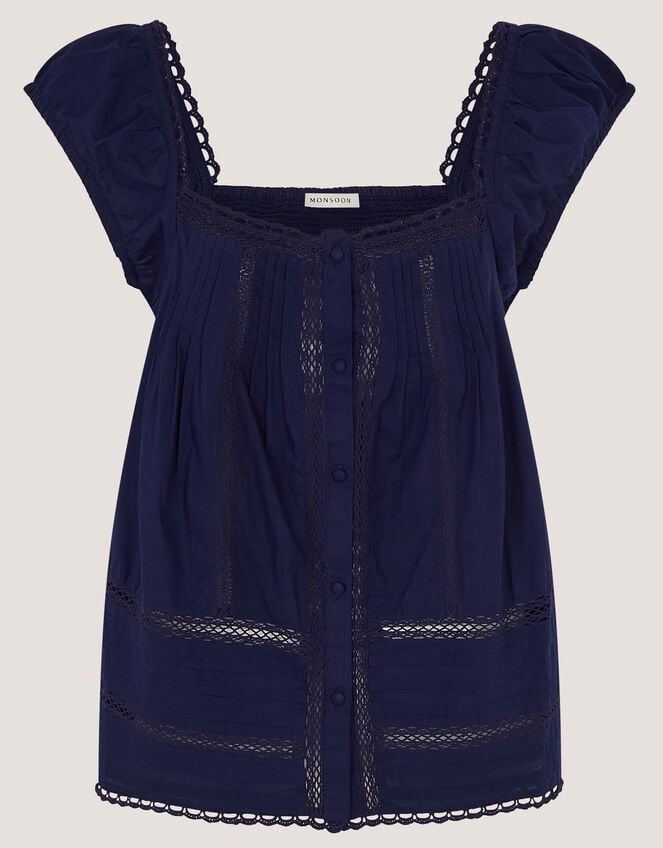 Olivia Lace Trim Top, Blue (NAVY), large