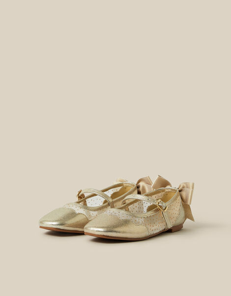 Bow Scallop Mesh Mary Jane Ballet Flats, Gold (GOLD), large