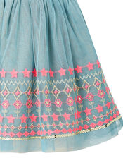 Embroidered Sequin Disco Skirt, Teal (TEAL), large