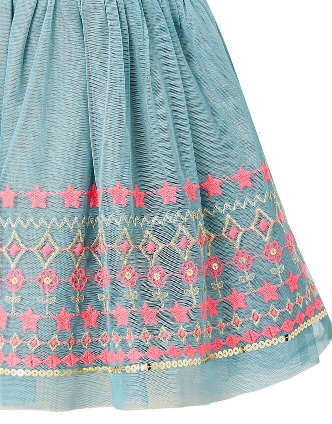 Embroidered Sequin Disco Skirt, Teal (TEAL), large