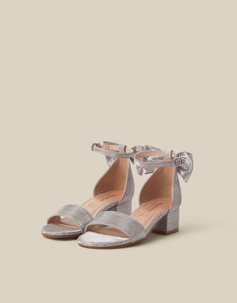 Open-Toe Bow Metallic Block Heels, Pink (PINK), large