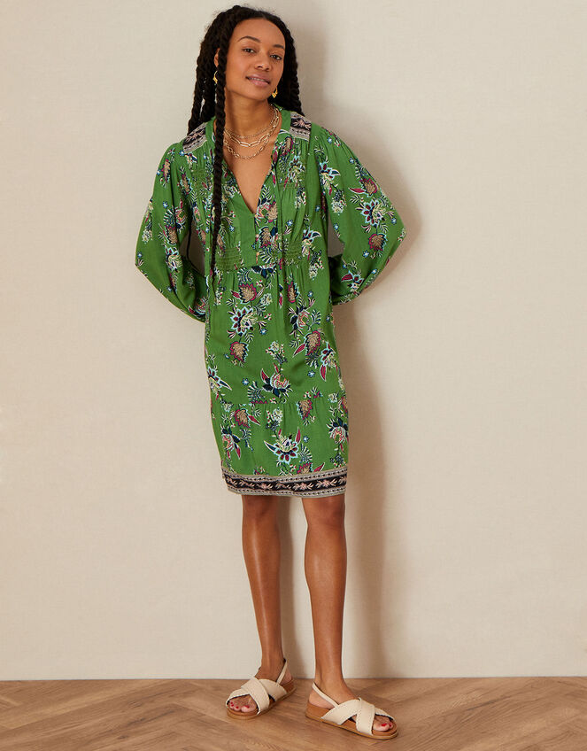 Floral Print Tunic Dress in LENZING™ ECOVERO™ Green