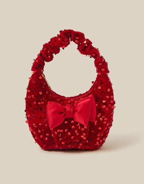 Bow Sequin Velvet Bag, Red (RED), large
