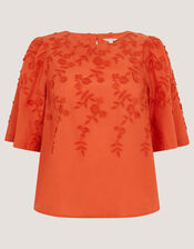 Georgia Floral Embroidered Top, Orange (ORANGE), large
