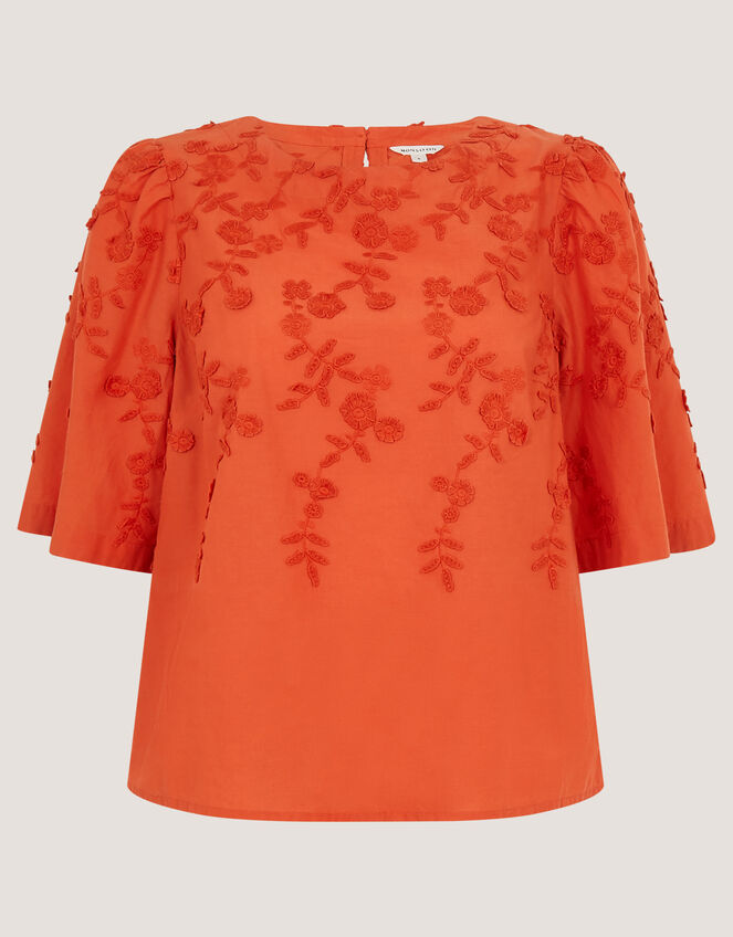 Georgia Floral Embroidered Top, Orange (ORANGE), large