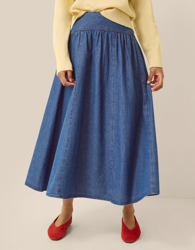 Paloma Denim Midi Skirt, Blue (MID AUTHENTIC BLUE), large
