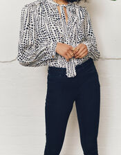 Spot Print Blouse in Sustainable Viscose, Ivory (IVORY), large
