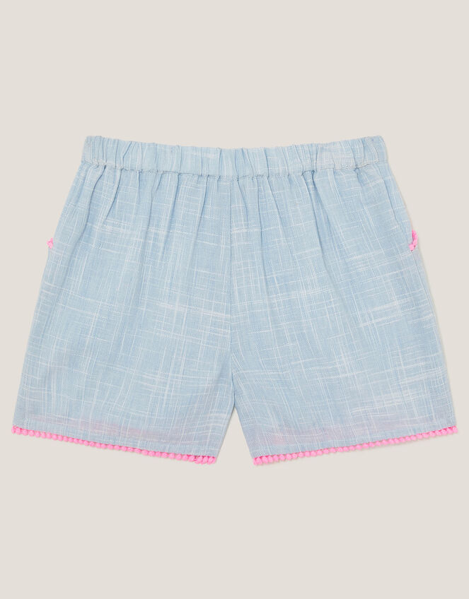 Floral Embroidered Slub Shorts, Blue (BLUE), large