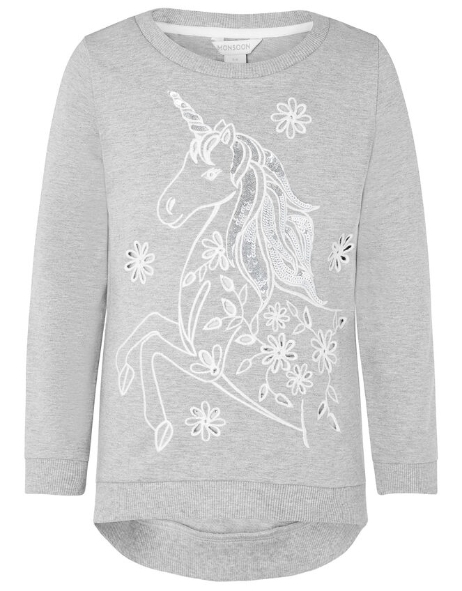 Sequin Broderie Unicorn Sweatshirt, Grey (GREY), large