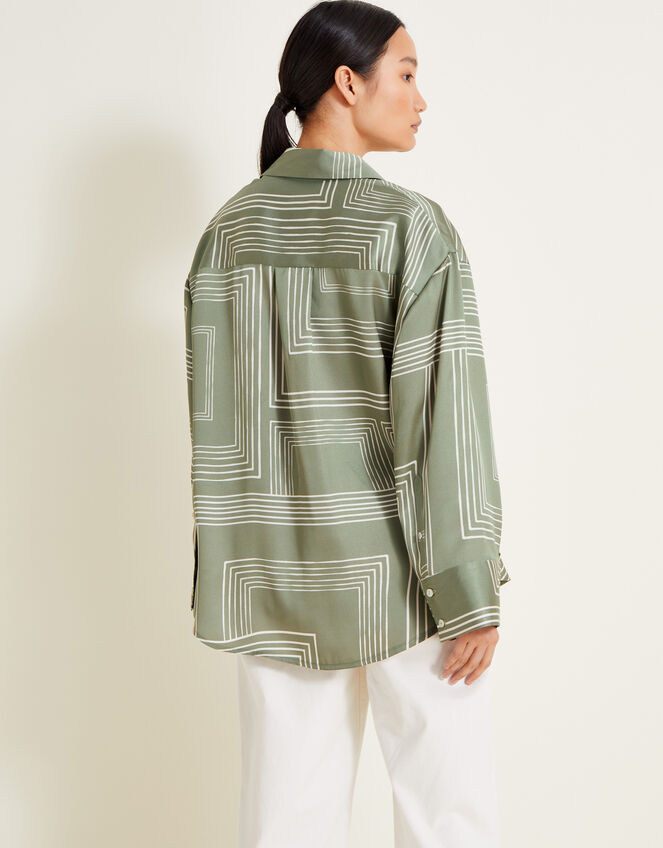 Anica Print Satin Shirt, Green (KHAKI), large