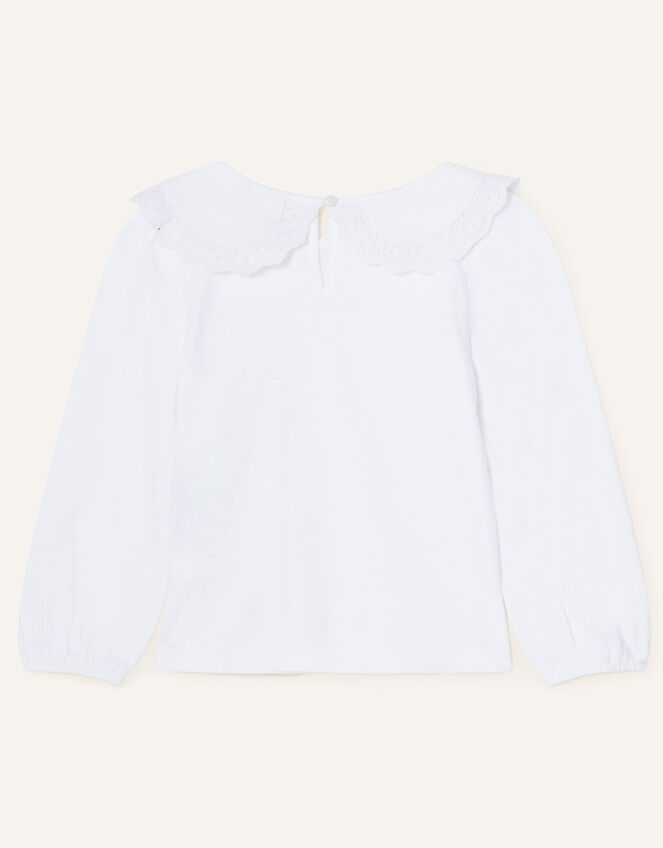 Lace Collar Jersey Top, Ivory (IVORY), large
