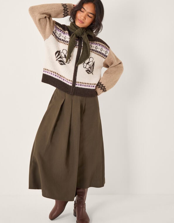 Julia Jacquard Knit Cardigan, Brown (CHOCOLATE), large