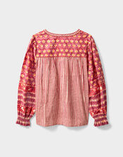 East Devyn Hand Block Print Cotton Top, Pink (PINK), large
