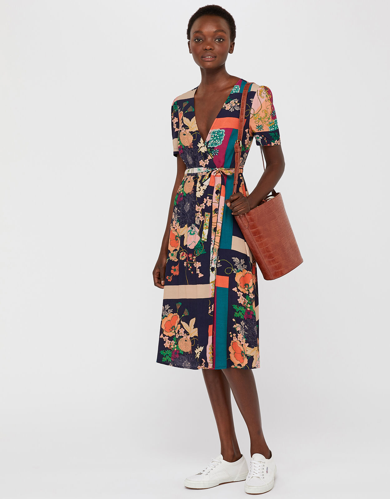 Floral button sales midi dress
