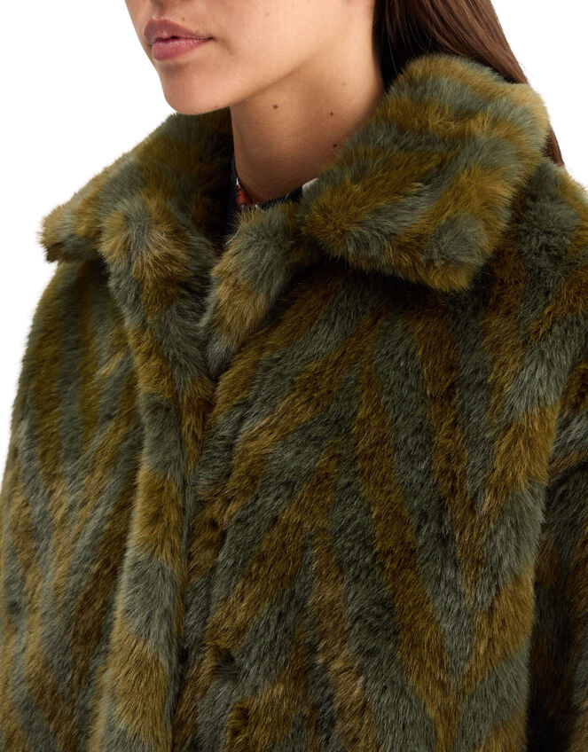 Scotch and Soda A-Line Chevron Faux Fur Coat, Green (OLIVE), large