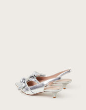 Bronte Metallic Bow Slingback Kitten Heels, Silver (SILVER), large