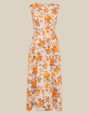 Lori Sleeveless Floral Midi Dress, Orange (ORANGE), large
