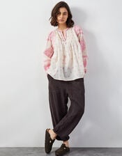 East Kai Hand-Screen Printed Floral Top, Pink (PINK), large