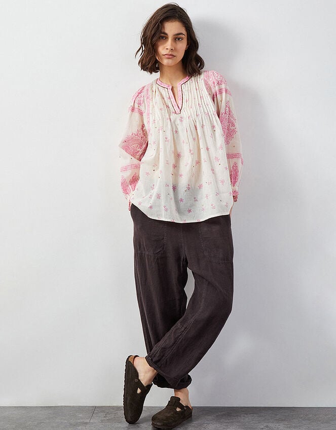 East Kai Hand-Screen Printed Floral Top, Pink (PINK), large