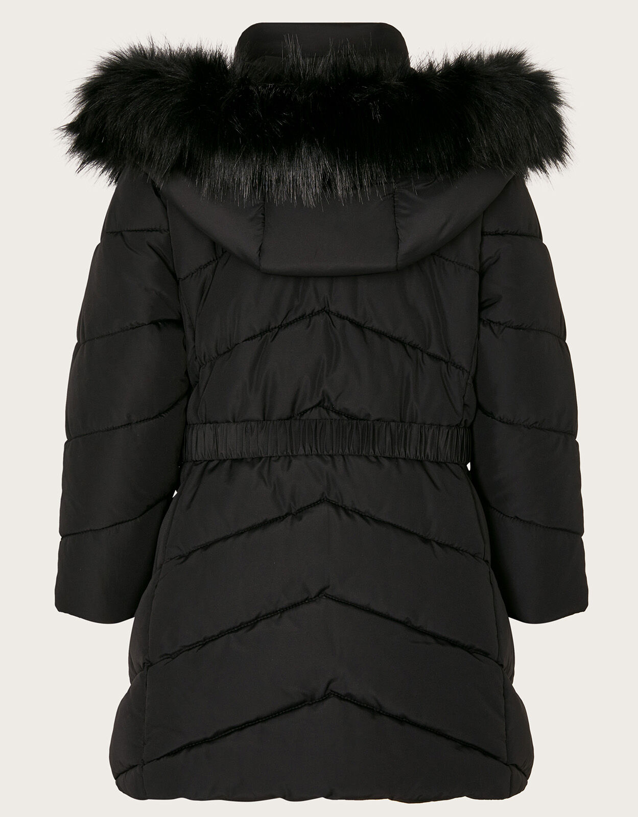 Cute n cosy black faux fur hooded belted puffer coat shop