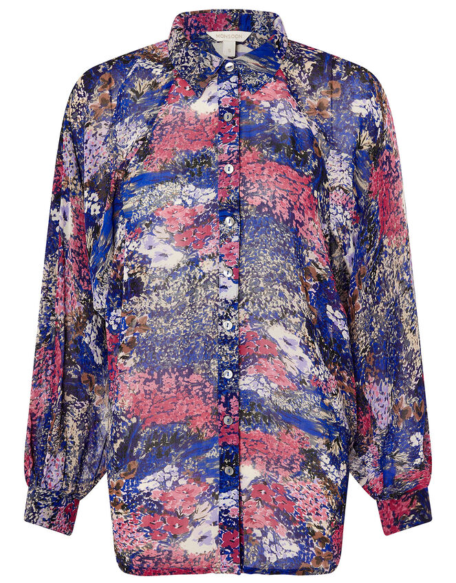 Printed Dolman Sleeve Shirt, Blue (NAVY), large