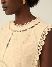 East Winnie Broderie Cotton Dress, White (WARM IVORY), large