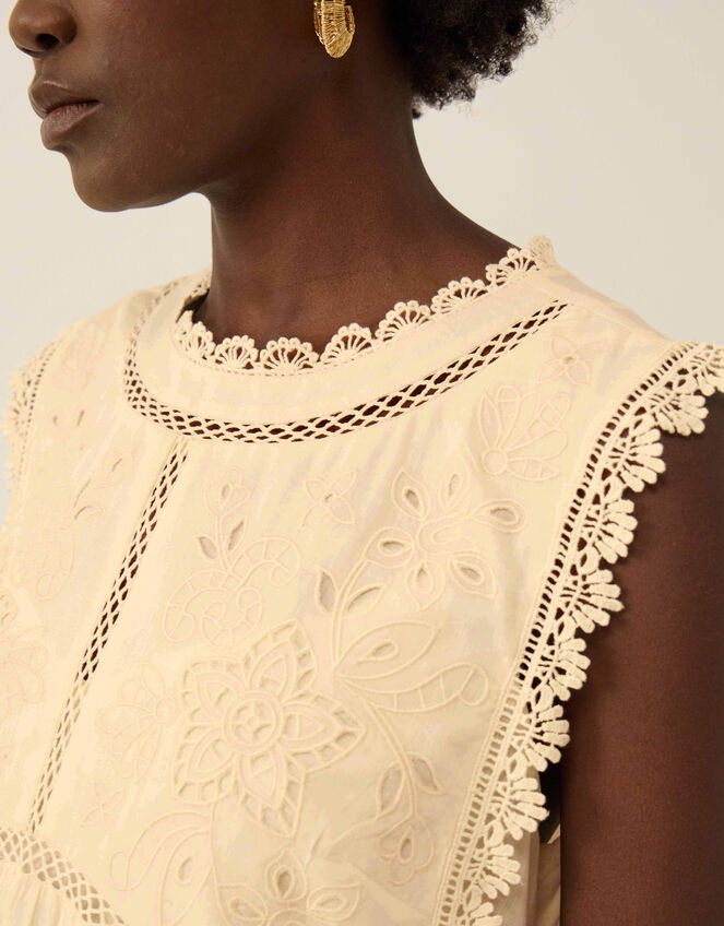 East Winnie Broderie Cotton Dress, White (WARM IVORY), large