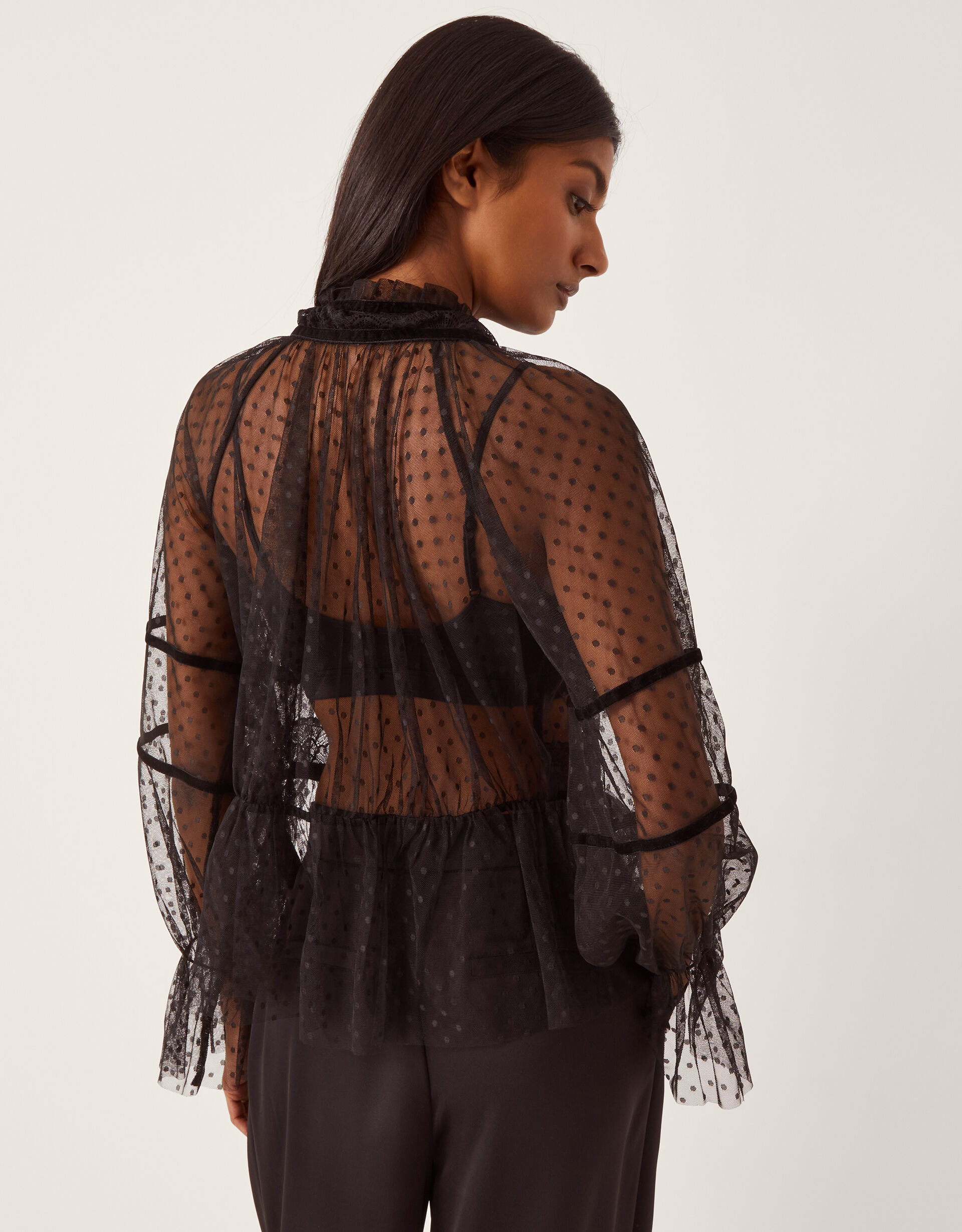 Lina Sheer Polka Dot Lace Blouse Black | Blouses & Shirts