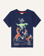 Animal Biker T-Shirt , Blue (NAVY), large