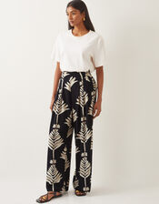 Pamela Linen Blend Wide Leg Trousers, Black (BLACK), large