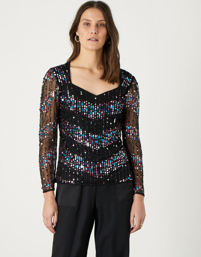 Karen Embellished Long Sleeve Blouse, Black (BLACK), large