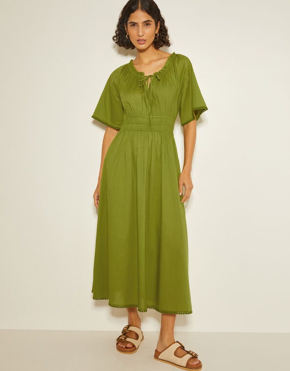 Nora Short Sleeve Cotton Midi Dress, Green (GREEN), large