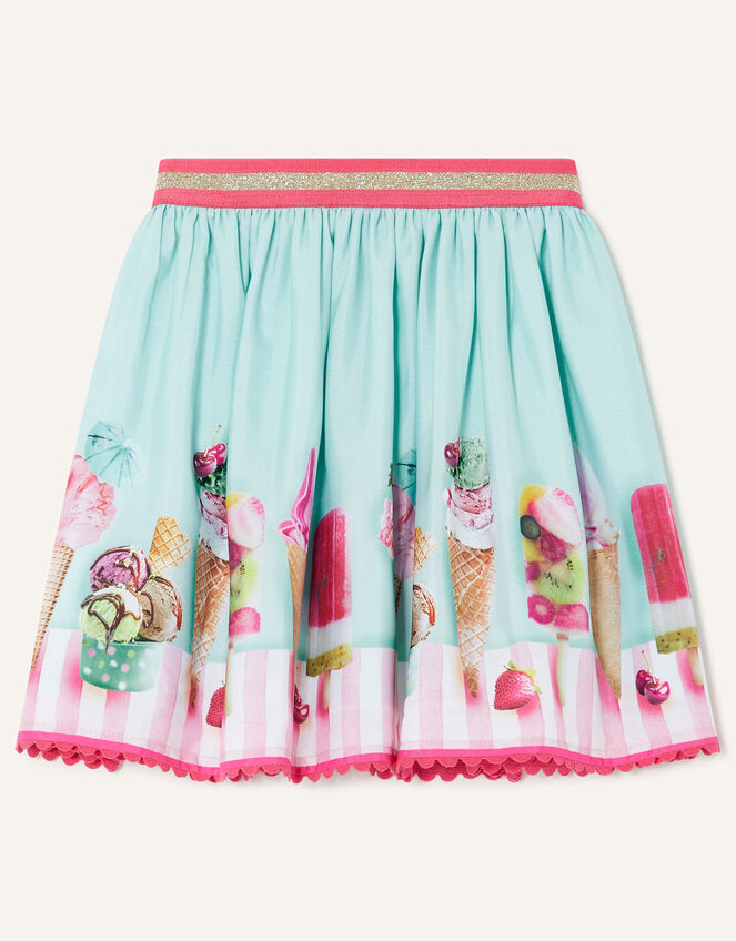 Ice-Cream Border Hem Skirt, Blue (AQUA), large
