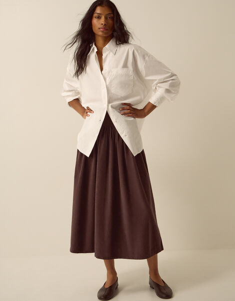 Jenny Drop Waist Corduroy Midi Skirt, Brown (CHOCOLATE), large