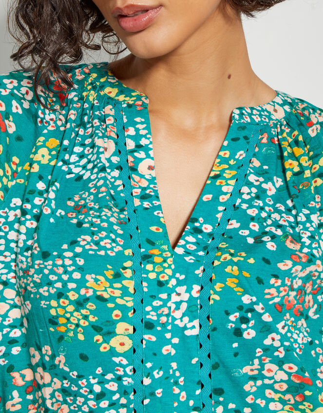 Micola Floral Jersey Top, Teal (TEAL), large