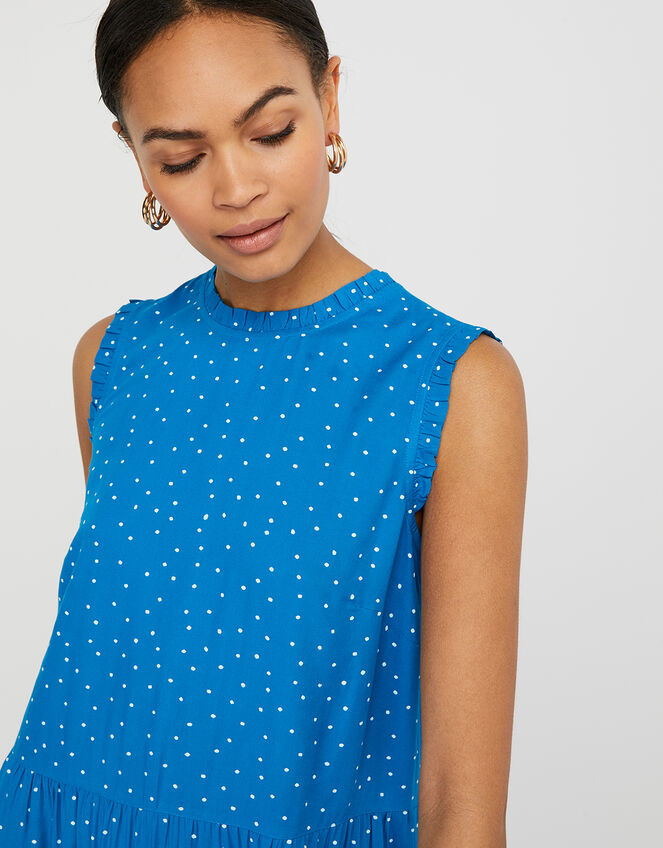 Spot Tiered Midi Dress in LENZING™ ECOVERO™, Blue (BLUE), large