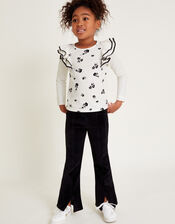 Floral Velour Flare Leggings, Black (BLACK), large