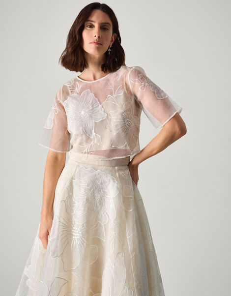 Rosie Lace Floral Bridal Top, Ivory (IVORY), large